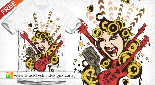 singing girl guitar and microphone free tshirt design