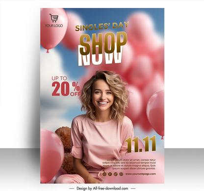 singles day discount poster template happy smilling lady balloon