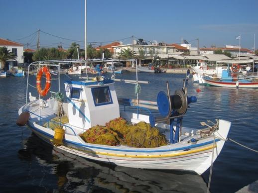 skala kalloni greece fishing boat
