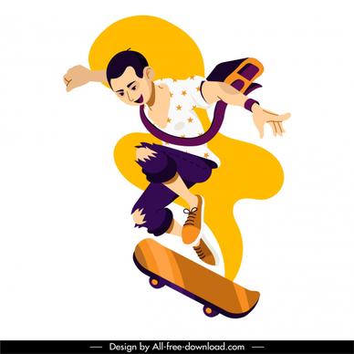 skateboard sport icon dynamic boy sketch cartoon character