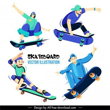 skater icons dynamic cartoon characters sketch