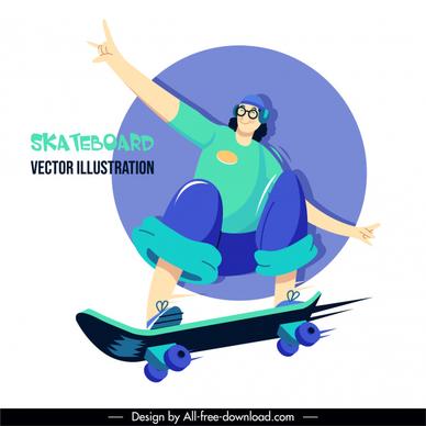 skater performance icon active man sketch cartoon character