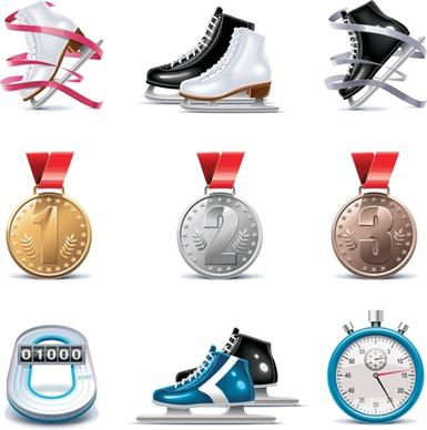 ice skating sports icons colored modern symbols sketch