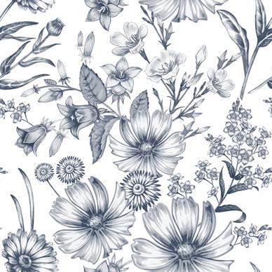 sketch flowers art pattern seamless vector