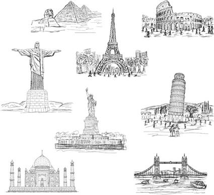 sketch world famous buildings vector