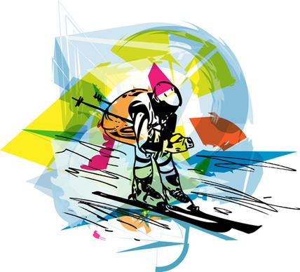 ski watercolor drawing vector