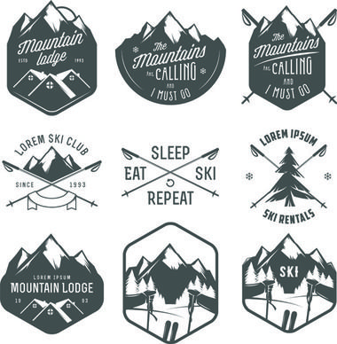 skiing logos vector retor design