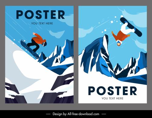 skiing sports posters colored dynamic design