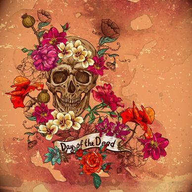skull and poppies vector background