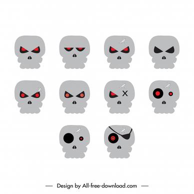 skull icon sets flat sketch funny emotion