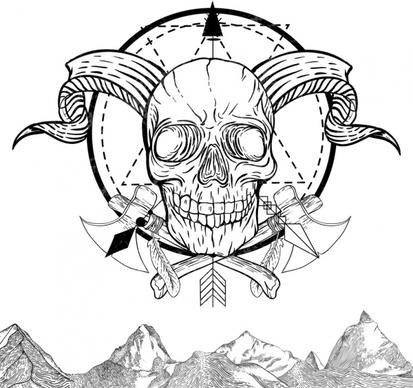 skull tattoo template black white retro sketch