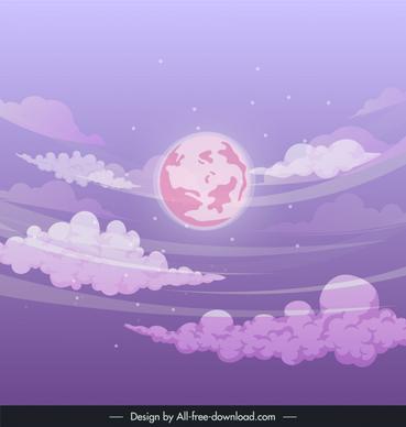 sky background template purple clouds moon wind dynamic