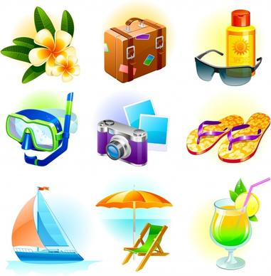 beach vacation design elements colored 3d symbols