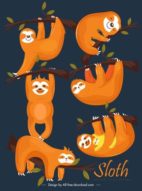 sloths painting colored classical design cute characters