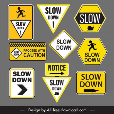 slow down sign board templates geometric shapes sketch arrow person silhouettes decor