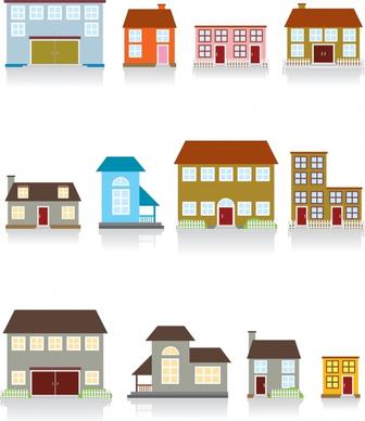building icons facade design colored flat ornament