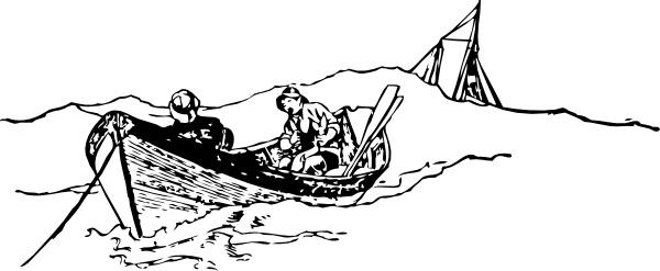 Small Rowing Boat With Fishermen clip art