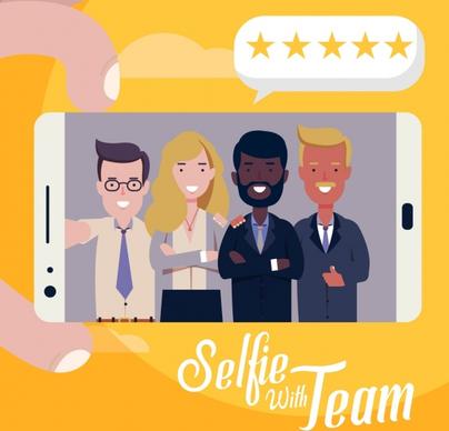 smartphone advertising background selfie team icon cartoon design