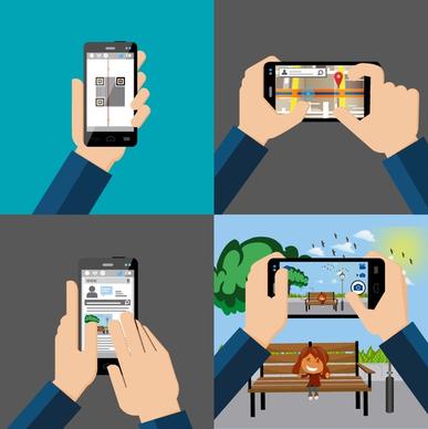 smartphone application concepts isolated with practice hands