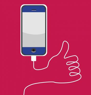 smartphone vector illustration with thumb up shape line