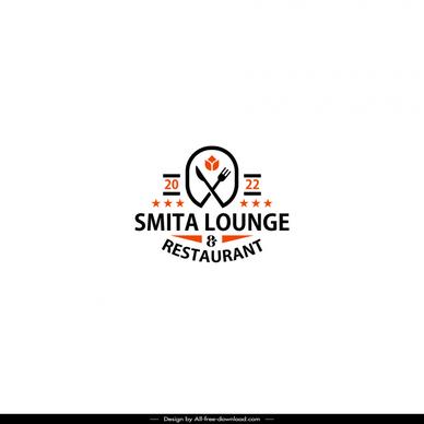 smita lounge and restaurant logotype symmetric fork spoon stars texts decor