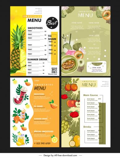 smoothie menu templates collection classical fruit glass decor