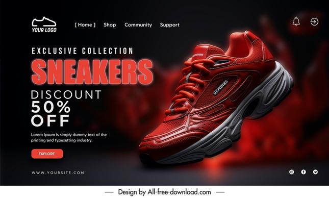 sneakers landing page discount template elegant dark
