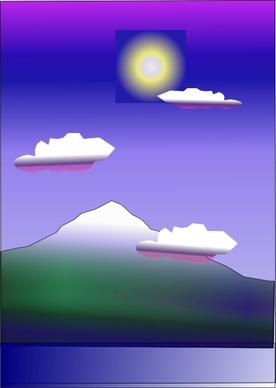 Snow Capped Mountain And The Sun clip art
