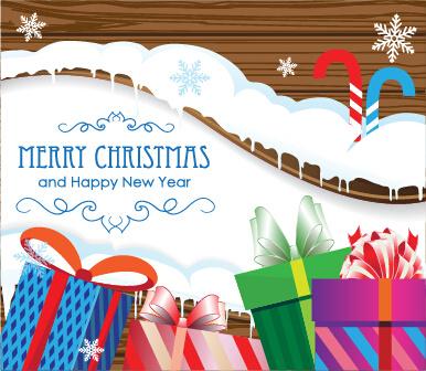 snow christmas gift with wooden background