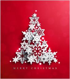 snow christmas tree with red background vector