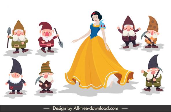 snow white and the seven dwarfs design elements cute cartoon character sketch