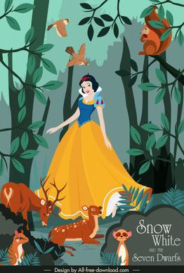 snow white and the seven dwarfs poster cute cartoon sketch