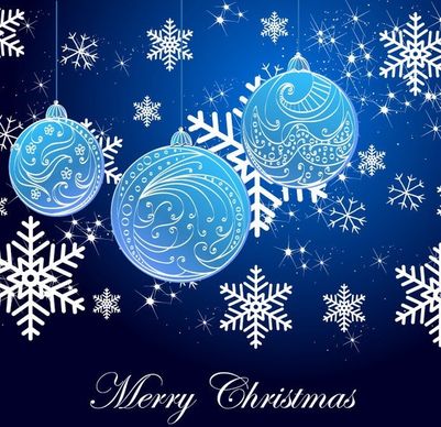 Snowflake Background and Blue Christmas Balls