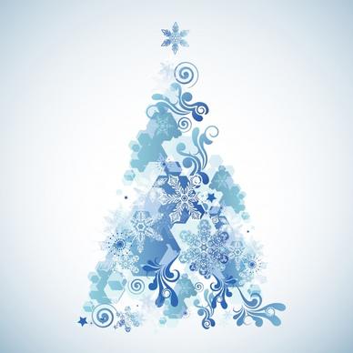 xmas background fir tree icon blue snowflakes decor