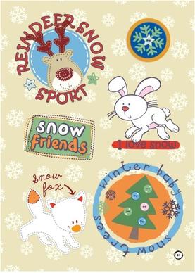 snowflake with cute animal christmas vector