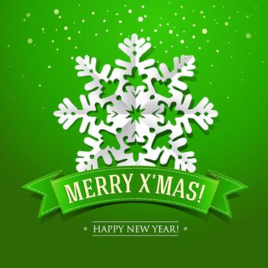 snowflakes and green christmas background vector
