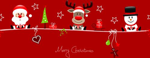 snowman santa with reindeer red christmas background