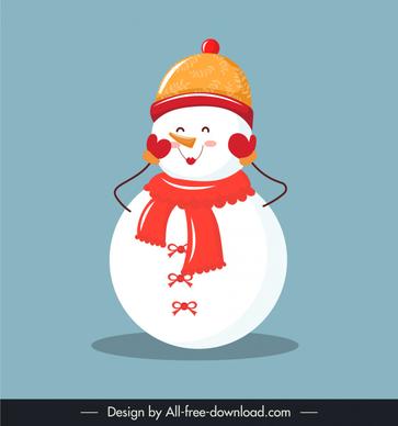  snowman  wearing hat and scarf icon cute stylized cartoon design
