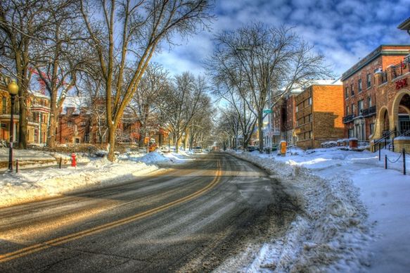 snowy street in madison wisconsin