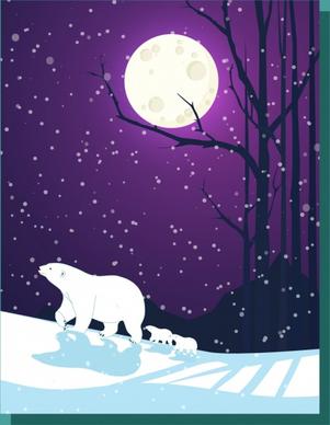 snowy winter background white bears bright moon decoration