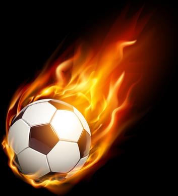 soccer background red fire ball icon realistic design