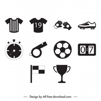 soccer icon sets flat black white outline