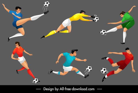 soccer players icons motion sketch cartoon characters