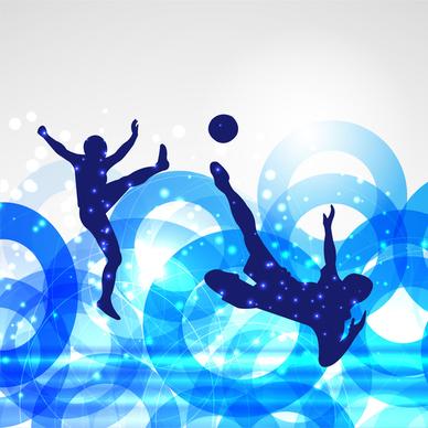 soccer poster with players on circles bokeh background