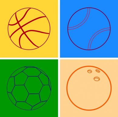 soccer tennis basketball bowling balls outline flat design