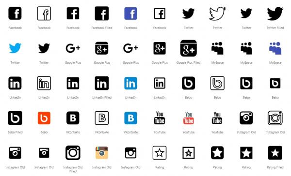 social media icons in various styles