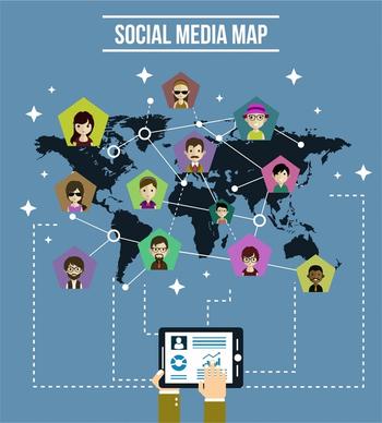social media infographic design human icons on map