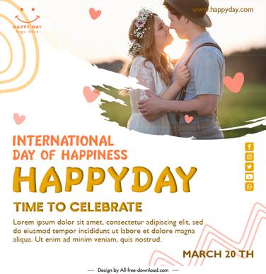 social media post day of happiness template romantic love couple sketch modern realistic design