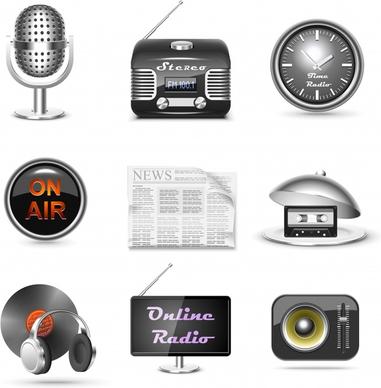 audio broadcast icons shiny modern device objects sketch