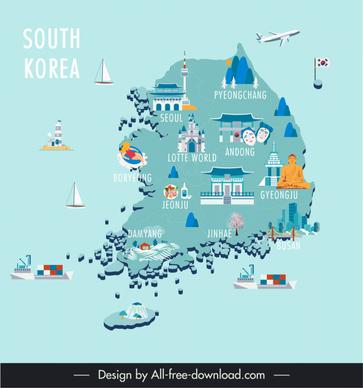 south korea banner template country scenic elements map sketch